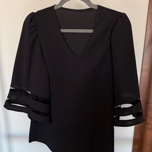 Elegant Black V-Neck Blouse with Sheer Sleeves